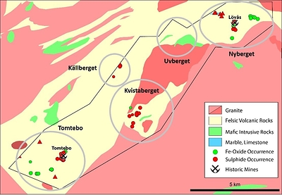 Figure 1: Geological Work Areas on the Tomtebo Property (CNW Group/District Metals Corp.)