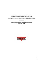 Foraco - Financial Statements Q2 2018 (CNW Group/Foraco International SA)