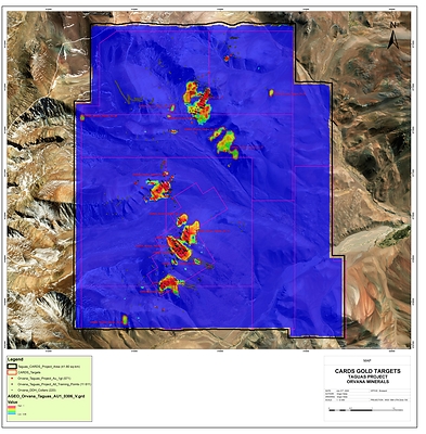 Figure 1. Taguas Property CARDS Gold Targets (CNW Group/Orvana Minerals Corp.)