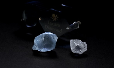 High quality 36.92 carat blue Type IIB diamond recovered from the Karowe Mine. (CNW Group/Lucara Diamond Corp.)