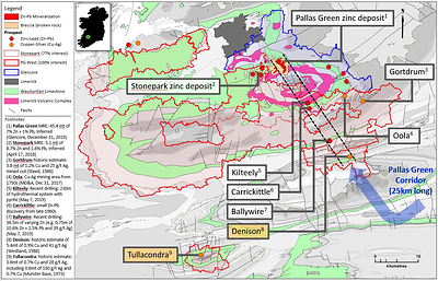 Exhibit 1. Denison and Tullacondra Prospects near Group Eleven’s Stonepark / PG West Projects, Ireland (CNW Group/Group Eleven Resources Corp.)