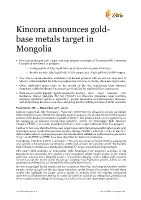 Full press release: Kincora announces gold-base metals target in Mongolia (8 pages, 3 figures & 1 table). Please refer to the attached PDF for all figures and Table 1: West Fox rock chip sample results. (CNW Group/Kincora Copper Limited)