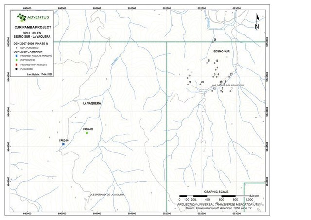 Collar Location Map for Drill Holes at La Vaquera as at December 21, 2020 News Release (CNW Group/Adventus Mining Corporation)