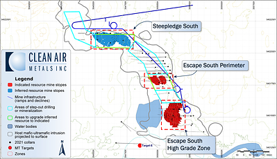 Figure 8: Escape Deposit Indicated and Inferred Mineable Inventory (CNW Group/Clean Air Metals Inc.)