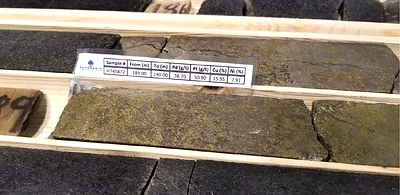 Figure 3: Current Deposit BL10-197 Massive Sulphide Intercept (CNW Group/Clean Air Metals Inc.)
