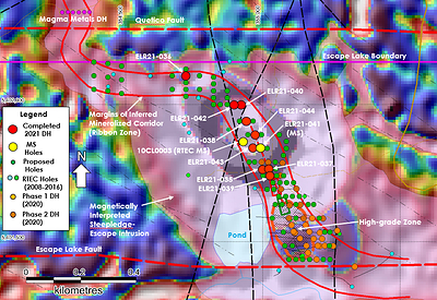 Figure 1 - 2021 Drill Hole Intercepts in the Escape Lake Deposit Area (CNW Group/Clean Air Metals Inc.)