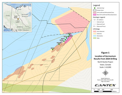 Figure 1.  Location of Germanium Results from 2024 Drilling (CNW Group/Cantex Mine Development Corp.)