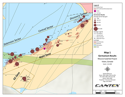 Map 1.  Distribution of Germanium Results. (CNW Group/Cantex Mine Development Corp.)
