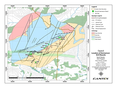 Figure 6. Location of germanium drill results. (CNW Group/Cantex Mine Development Corp.)