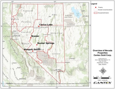 Figure 1. Cantex Nevada project locations. (CNW Group/Cantex Mine Development Corp.)