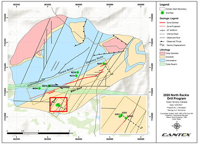 Figure 1.  Map of the Main and GZ Zones (CNW Group/Cantex Mine Development Corp.)
