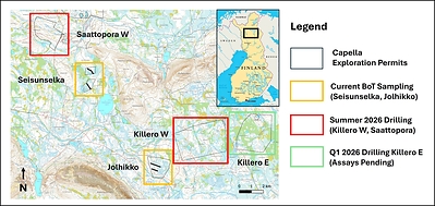 Figure 1. Location of the Seisunselka and Jolhikko Base of Till targets. (CNW Group/Capella Minerals Limited)
