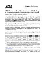 ATCO Announces Completion of Arrangement for Exchange of Class II Shares by Non-Controlling Class II Share Owners (CNW Group/ATCO Ltd.)