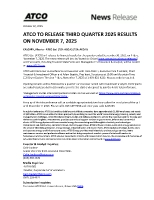 ATCO Pre-earnings Q3 (CNW Group/ATCO Ltd.)