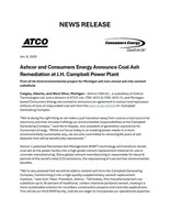 Ashcor and Consumers Energy Announce Coal Ash Remediation Project (CNW Group/ATCO Ltd.)