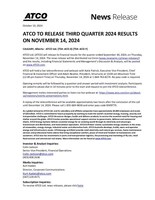 ATCO TO RELEASE THIRD QUARTER 2024 RESULTS ON NOVEMBER 14, 2024 (CNW Group/ATCO Ltd.)