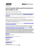 ATCO TO RELEASE THIRD QUARTER 2023 RESULTS ON OCTOBER 26, 2023 (CNW Group/ATCO Ltd.)