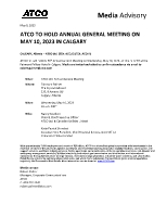 ATCO TO HOLD ANNUAL GENERAL MEETING ON MAY 10, 2023 IN CALGARY (CNW Group/ATCO Ltd.)