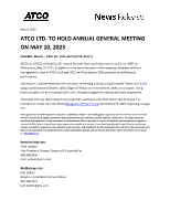 ATCO LTD. TO HOLD ANNUAL GENERAL MEETING ON MAY 10, 2023 (CNW Group/ATCO Ltd.)