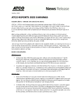 ATCO REPORTS 2022 EARNINGS (CNW Group/ATCO Ltd.)