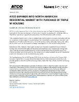 ATCO EXPANDS INTO NORTH AMERICAN RESIDENTIAL MARKET WITH PURCHASE OF TRIPLE M HOUSING (CNW Group/ATCO Ltd.)