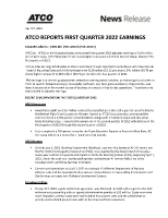 ATCO REPORTS FIRST QUARTER 2022 EARNINGS (CNW Group/ATCO Ltd.)