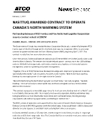 NASITTUQ AWARDED CONTRACT TO OPERATE CANADA’S NORTH WARNING SYSTEM (CNW Group/ATCO Ltd.)
