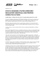 ATCO & CANADIAN UTILITIES ANNOUNCE REGULATORY SHORTFALLS AND PROPOSE CORRECTIVE ACTIONS (CNW Group/ATCO Ltd.)