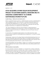 ATCO ACQUIRES 39 MW SOLAR DEVELOPMENT PROJECT IN EASTERN ALBERTA, REINFORCING ITS ONGOING COMMITMENT TO A MORE SUSTAINABLE ENERGY FUTURE. (CNW Group/ATCO Ltd.)