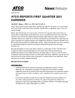 ATCO Ltd. First Quarter 2021 Earnings (CNW Group/ATCO Ltd.)