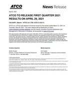 ATCO to Release First Quarter 2021 Results on April 29, 2021 (CNW Group/ATCO Ltd.)