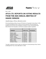 ATCO Ltd. Reports on Voting Results from the 2020 Annual Meeting of Share Owners (CNW Group/ATCO Ltd.)