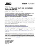 ATCO Q4-2019 Pre-earnings (CNW Group/ATCO Ltd.)