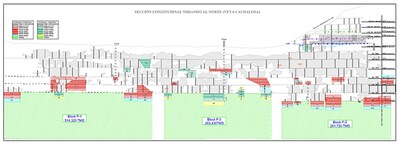 Figure 2: Longitudinal section of the Caudalosa vein system highlighting green blocks as potential resource extensions beneath historical workings (CNW Group/Silver Mountain Resources Inc.)