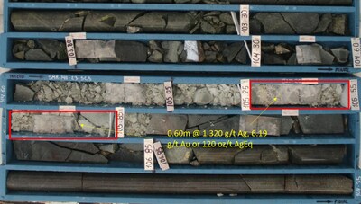Figure 3: High grade Ag-Au intercept in drill hole SMR140-23-SCS (CNW Group/Silver Mountain Resources Inc.)