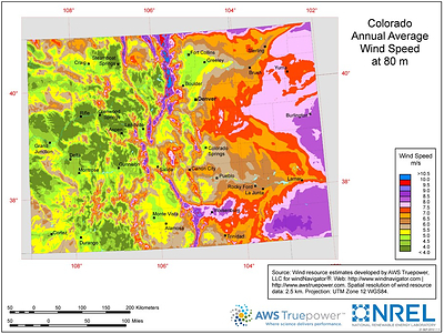 Colorado Annual Average Wind Speed at 80 m (CNW Group/Revolve Renewable Power Corp)
