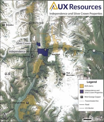 Figure 1. Location of Independence and Silver Crown. (CNW Group/AUX Resources Corporation)
