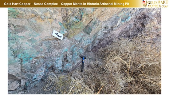 Cannot view this image? Visit: https://images.newsfilecorp.com/files/10786/284647_gold_hart_-_nessa_expansion_-_visible_copper_manto_-_7_550.jpg