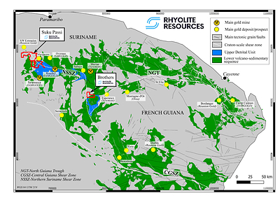 Figure 1: Location map of the Brothers and Suku Passi projects on the Guiana Shield Greenstone Belt. (CNW Group/Rhyolite Resources Ltd.)