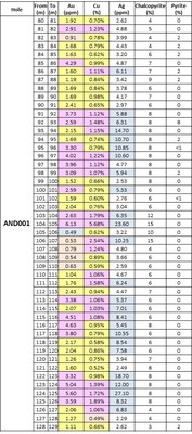 Table 2 – Anagulu Gold/Copper Prospect Assay Results from ASD-001 (CNW Group/Baltic I Acquisition Corp.)
