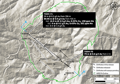 Figure 1: Plan map of Tesorito drillhole collar and section locations (CNW Group/Tiger Gold Corp.)