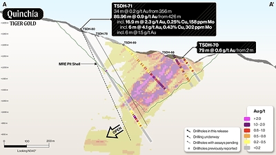 Figure 2: Tesorito Section A-A’ (looking N040°) (CNW Group/Tiger Gold Corp.)