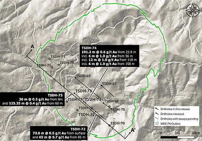 Figure 1: Plan map of Tesorito drillhole collar and section locations (CNW Group/Tiger Gold Corp.)