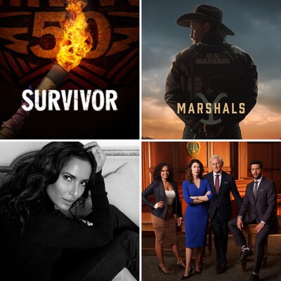 (Clockwise from top left: Survivor S50; Luke Grimes in Y: Marshals; Padma Lakshmi in America’s Culinary Cup; and the cast of Family Law S4.) (CNW Group/Corus Entertainment Inc.)