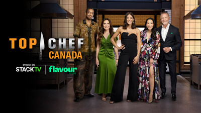 Top Chef Canada's Season 12 key cast. Image courtesy of Flavour Network.&nbsp;
L to R: David Zilber, Janet Zuccarini, Eden Grinshpan, Mijune Pak and Mark McEwan. (CNW Group/Corus Entertainment Inc.)