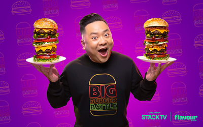 Host Andrew Phung, Big Burger Battle. Image courtesy of: Flavour Network (CNW Group/Corus Entertainment Inc.)