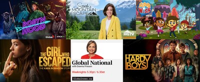 L to R: Robyn Hood, Sarah's Mountain Escape, Super Wish, The Girl Who Escaped: The Kara Robinson Story, Global National with Dawna Friesen, The Hardy Boys. (CNW Group/Corus Entertainment Inc.)