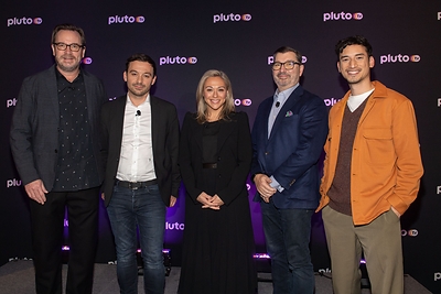 Tom Ryan, President & CEO, Streaming at Paramount / Co-Founder & CEO, Pluto TV; Olivier Jollet, Executive Vice President and International General Manager, Pluto TV; Katrina Kowalski, Vice President of Content, Paramount+ and Pluto TV; Greg McLelland, Executive Vice President and CRO, Corus Entertainment; Carlos Bustamante, ET Canada (CNW Group/Pluto TV (Canada))