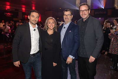 Olivier Jollet, Executive Vice President and International General Manager, Pluto TV; Katrina Kowalski, Vice President of Content, Paramount+ and Pluto TV; Greg McLelland, Executive Vice President and CRO, Corus Entertainment; Tom Ryan, President & CEO, Streaming at Paramount / Co-Founder & CEO, Pluto TV (CNW Group/Pluto TV (Canada))