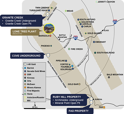 Figure 1 - Regional Map of i-80 Gold Assets in Northern Nevada (CNW Group/i-80 Gold Corp)